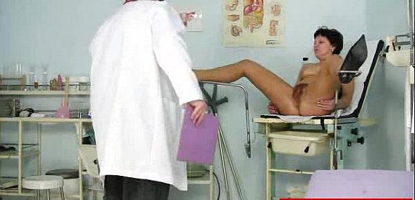  Unshaven housewife Eva visits gyno doc fuck hole inspection